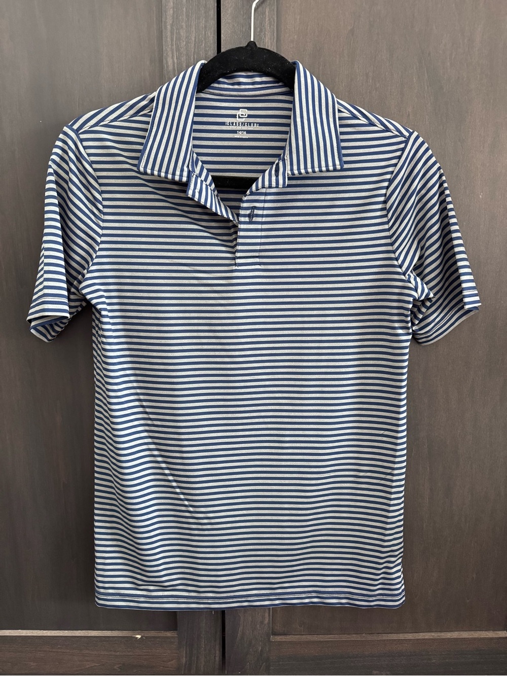 NWOT Class/Club Boys 14/16 Striped Short-Sleeve Polo Shirt - Navy/Gray